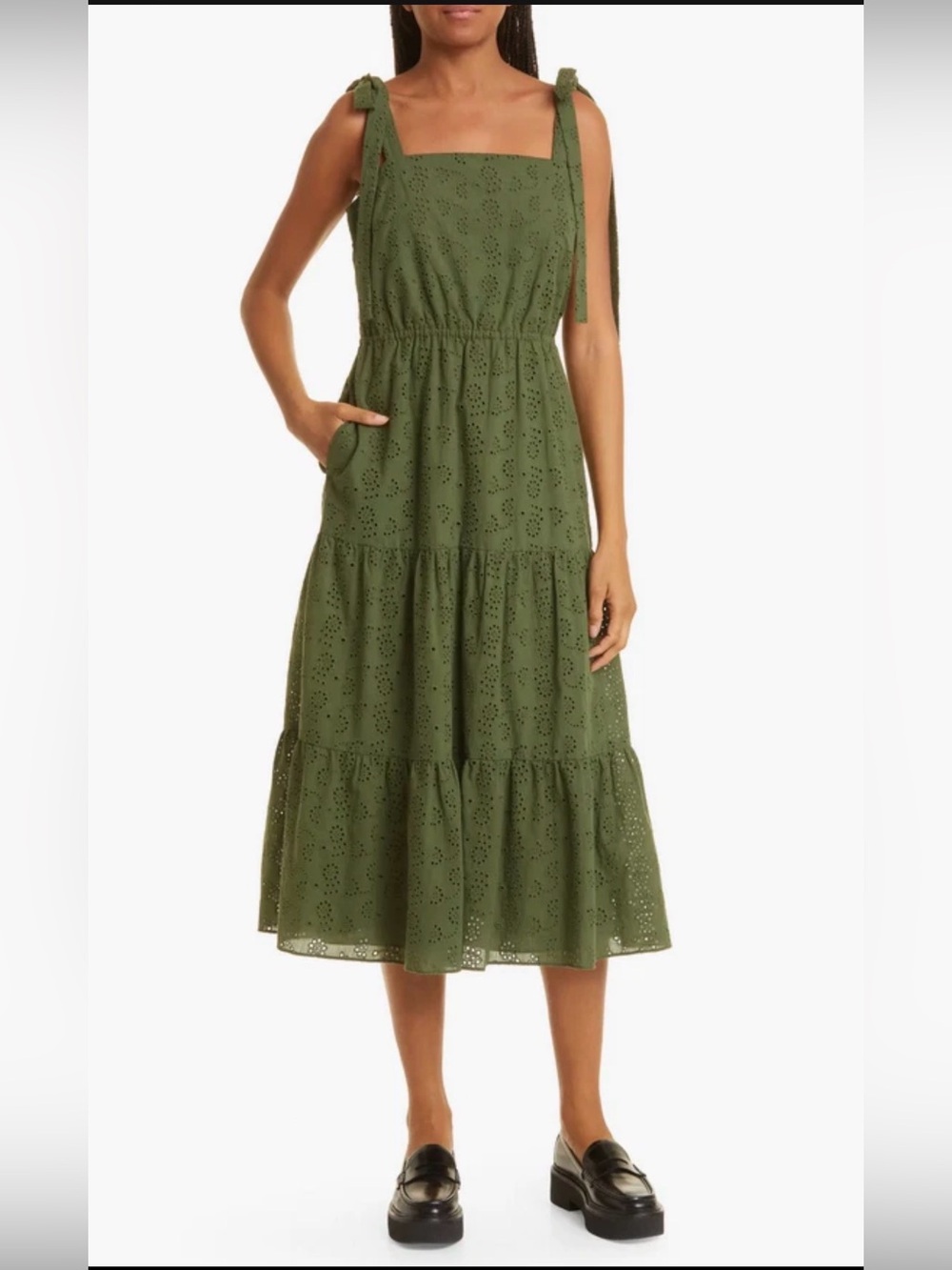 NWT Jason Wu $695 Tie-Shoulder Olive Eyelet Midi Dress size 0